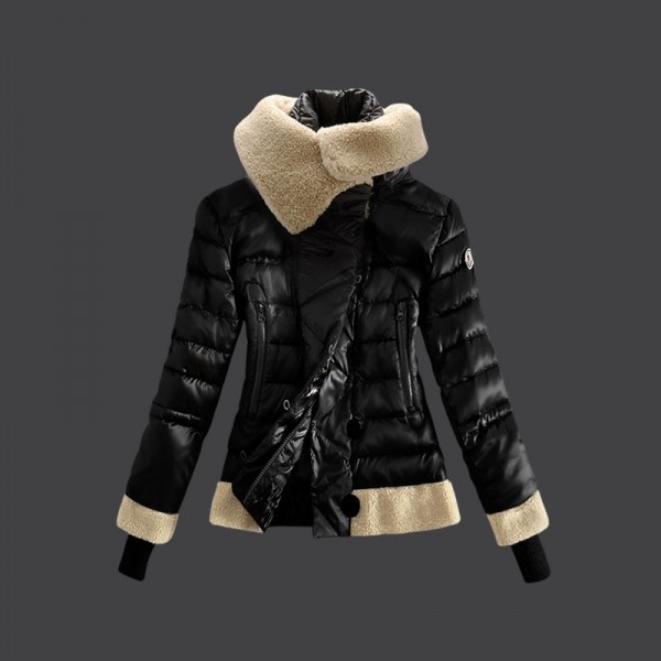 Moncler Donna Giù cappotto di lana del collare nero Presa M1027